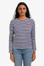 Play Comme des Garçons White/Blue Striped Long Sleeve T-Shirt Size Medium