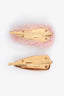 Miu Miu Pink Patent Leather Shearling Fur Logo Hair Clip Set of 2