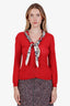 Moschino Red Cotton Button Up Cardigan With Scarf Collar Estimated Size S