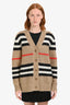 Burberry Beige Mohair-blend Stripe-Intarsia Cardigan Size S