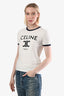 T-shirt Celine blanc/bleu marine en coton avec logo Triomphe, taille S