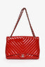 Pre-loved Chanel™ 2010 Red Patent Leather Chevron Maxi Flap