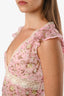 Dolce & Gabbana Pink/Cream Silk Lace Floral V-Neck Top Size 38