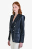 Veronica Beard Navy Lamb Leather Silver Button Dicky Blazer Size 4