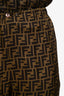 Fendi Brown Zucca Silk Short Sleeve Button Down Top + Pant Set Size 40 and 42