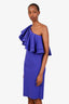 Greta Constantine Purple Ruffled One Shoulder Midi Dress Size M