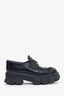 Prada Black Brushed Leather Triangle Plaque Logo Chunky Loafers Size 40