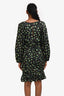 Sandro Black/Multicolour Satin Floral Ruched Long Sleeve Midi Dress Size 40
