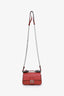Fendi Red/Grey Leather Flowerland Micro Double Baguette with Chain