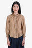 Veronica Beard Beige Cotton Ruffled Cuff Neck Blouse Size S