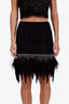 Balmain Black Tweed Feather Chain Sequin Fringe Mini Skirt Size 38