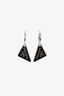 Prada Sterling Silver/Black Enamel Triangle Logo Dangle Earrings
