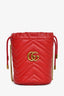 Gucci Red Calfskin Matelasse Mini GG Marmont Bucket Bag