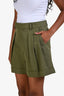 Frame Green Pleated Wide Cuff Shorts Size 4