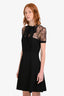 Valentino Black Viscose Lace Ruffle Detail with Bow Short Sleeve Cocktail Dress Size L