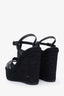 Saint Laurent Black Woven Leather Tribute Espadrille Wedge Sandals Size 37