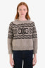 Celine Taupe/Brown Wool 'Triomphe Fair' Long Sleeve Crewneck Sweater Size XS