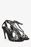 Alexander McQueen Black Satin Crystal Strappy Heels Size 38