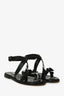 Valentino Black Leather Floral Wrap-Around Strap Sandals Size 39