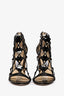 Jimmy Choo Black Nappa Leather and Snakeskin Caged Heeled Sandals Size 38