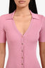 Maje Pink Metallic Ribbed Knit Polo Midi Dress Size 34