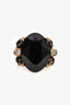Bague cocktail Oscar De La Renta en métal doré antique et cristal noir