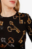 Dolce & Gabbana Black Silk Keys Print Long Sleeve Midi Dress Size 40