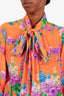 Gucci Yellow Floral Print Silk Neck Tie Blouse Size 42