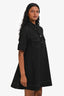 Ganni Black Contrast Stitch Short Sleeve Midi Dress Size 34