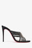 Christian Louboutin Black Leather Silver "Marthaspike" Crossover 100 Slides Size 37.5