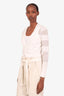 Brunello Cucinelli White Cropped Mesh Stripe Three-Quarter Length Cardigan Size XS