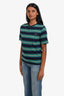 Miu Miu 2025 Green Multicolour Striped Logo Jersey T-Shirt Size M