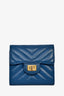 Pre-loved Chanel™ 2016-17 Blue Chevron Quilted Lambskin 2.55 Compact Wallet