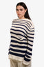 The Elder Statesman Cream/Blue Striped Cashmere Knit Sweater Size L