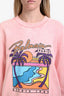 Balmain Pink Cotton Palm Tree Graphic Print Long Sleeve Crewneck Size S