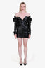 Saint Laurent Black Leather Bustier Pouf Sleeve Mini Dress Size 38