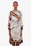 Gucci Grey Silk Printed Belted Midi Dress Size 36