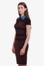 Victoria Beckham Brown/Black Striped Blue Collared Midi Dress Size 6