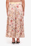 Weekend Max Mara Cream Satin Floral Pleated Midi Skirt Size 8