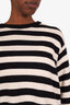Valentino White/Blue Striped Cashmere Crewneck Bow Detail Sweater Size S