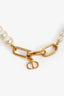 Christian Dior Gold Tone Faux Pearl Logo Necklace