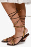 Valentino Brown/Gold Leather Rockstud Wrap-Around Sandals Size 39