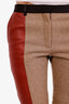Pantalon droit slim plissé Celine en laine et cuir d'agneau beige/rouge taille 38