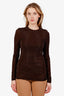 Loewe Brown Crystal Embellished Stretch Long Sleeve Top Size S