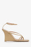 Bottega Veneta Beige Leather Stretch Strap Leather Wedge Sandals Size 40