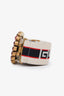 Gucci White Stripe Jacquard Web Crystal Embellished Double G Belt