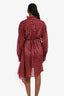 Isabel Marant Etoile Burgundy Cotton Floral Long Sleeve Wrap Midi Dress Size 38
