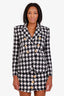 Balmain Black/White Houndstooth Tweed Double Breasted Blazer + Mini Skirt Set Size 36