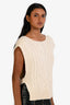 Isabel Marant Cream Alpaca Cable Knit Short Sleeve Cardigan Vest Size 38
