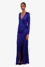 Galvan London Blue V-Neck Long Sleeve Draped Maxi Dress Size US 10